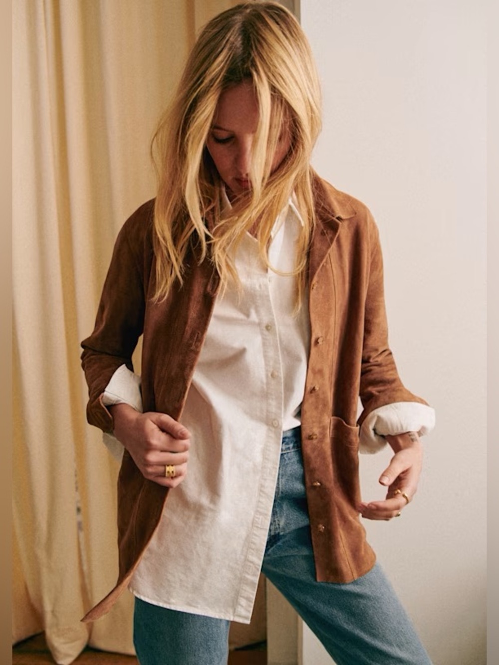 Sezane Will Jacket Camel Suede XS